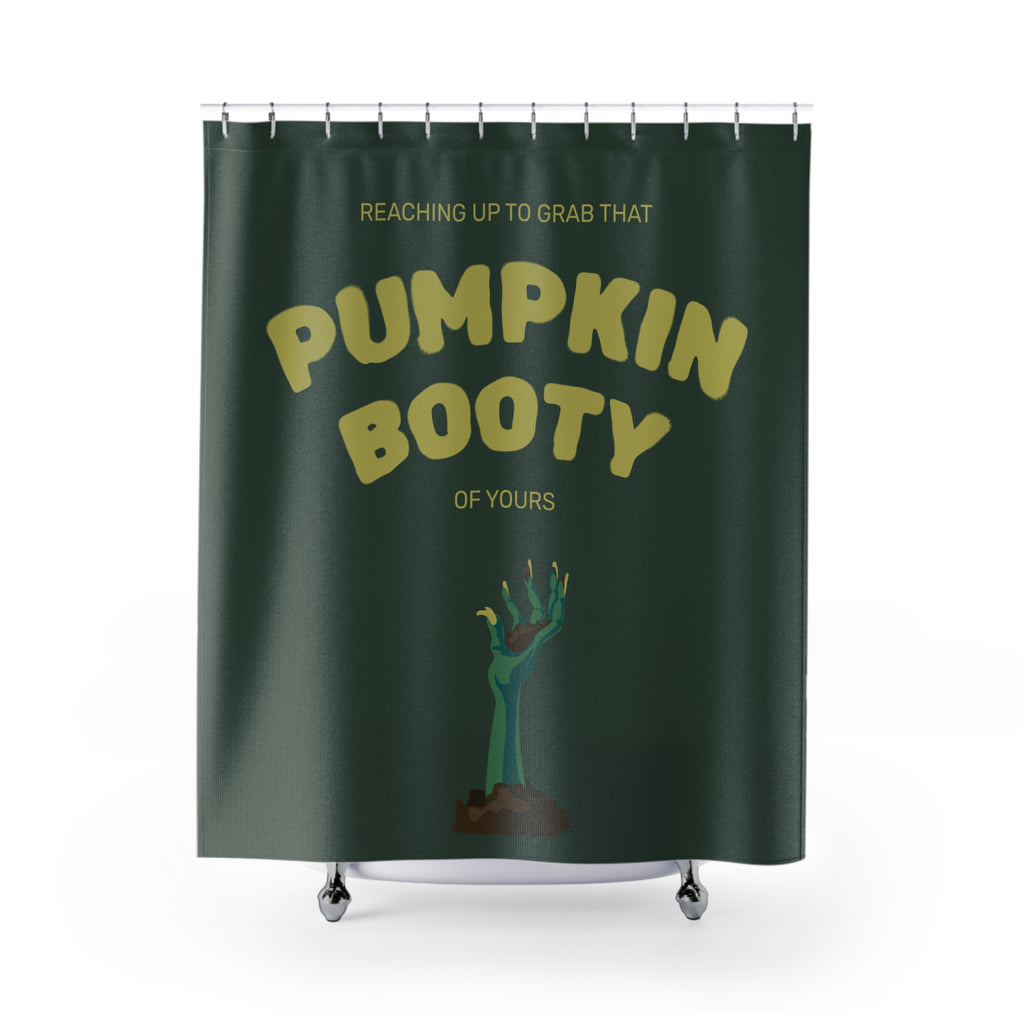 "Pumpkin Booty" Zombie Hand Shower Curtain Gift: Humorous Horror for Cheeky Homes