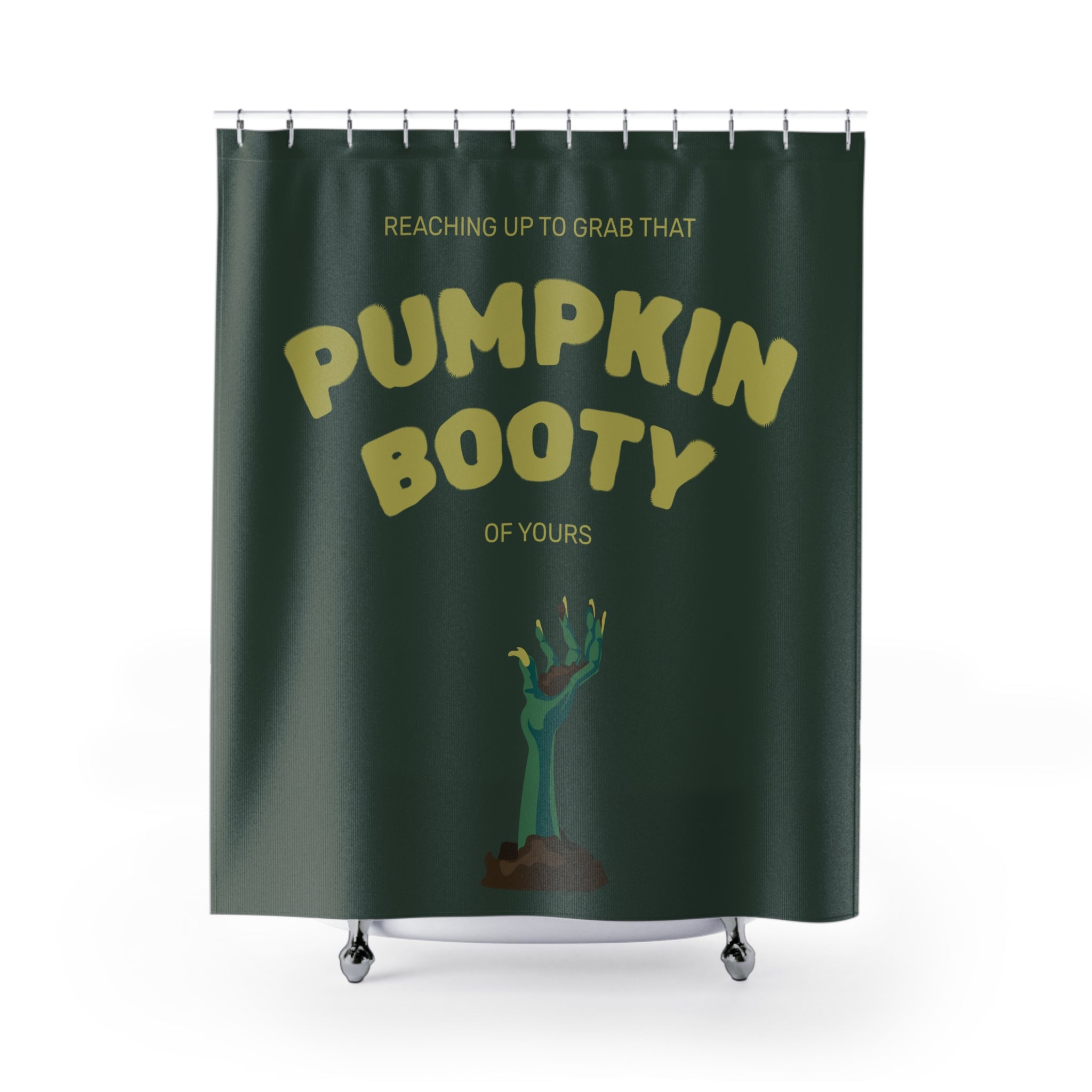 "Pumpkin Booty" Zombie Hand Shower Curtain Gift: Humorous Horror for Cheeky Homes