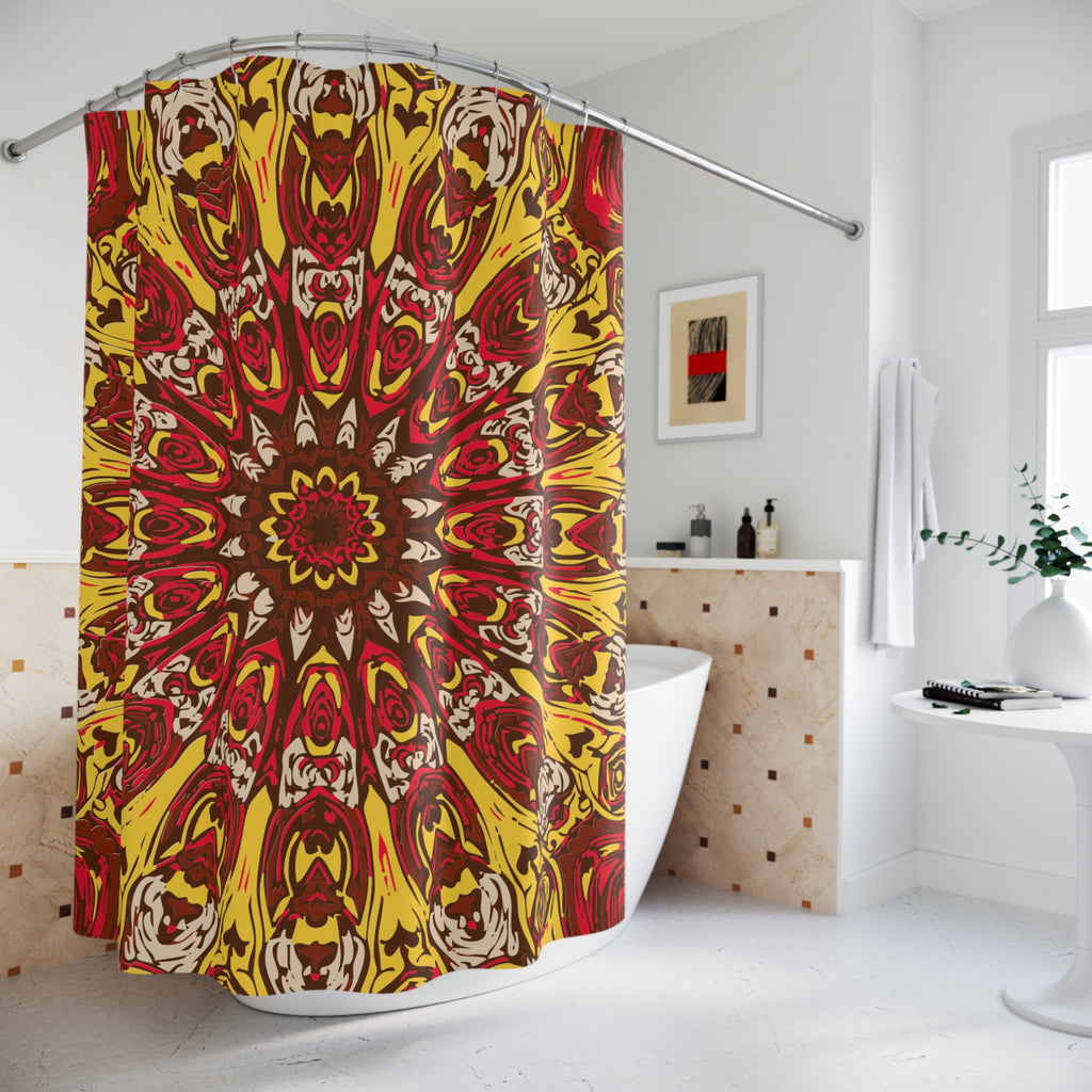 Radial Tribal Mandala Shower Curtain Gift: Earthy Folk Art for Global Homes