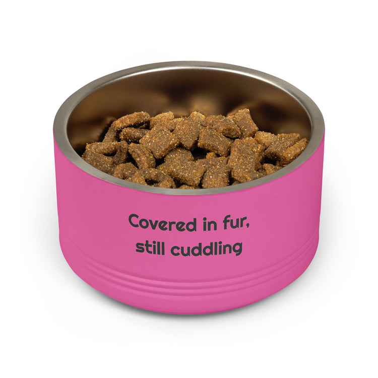 Covered in fur still cuddling Stainless Steel for Mealtimes pet bowl in pink – original NewGiftDay design
