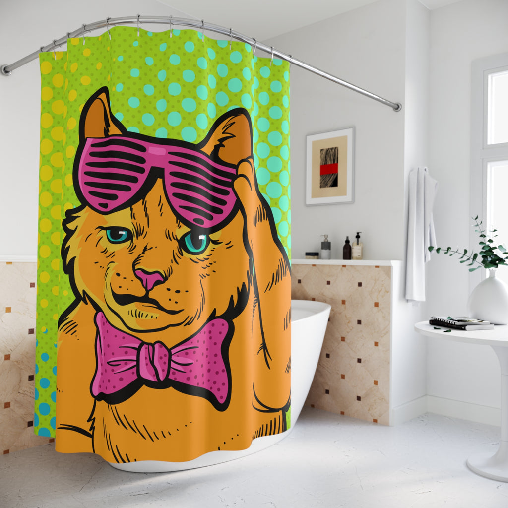 Pop Art Cool Cat with Shutter Shades Shower Curtain Gift: Retro Pet Vibes for Fun Homes