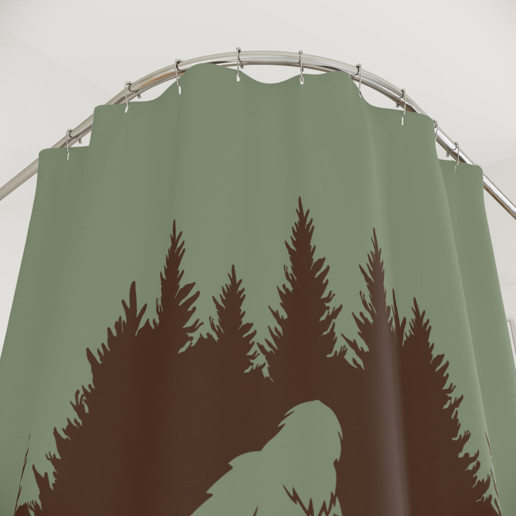 Sasquatch Forest Silhouette Shower Curtain Gift: Cryptid Lore for Rustic Homes