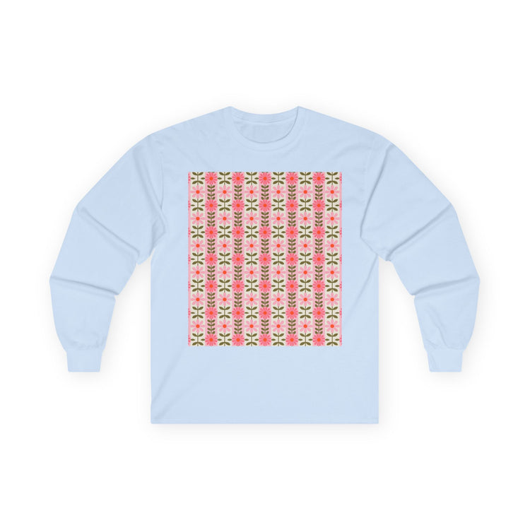 Retro Daisy Blooms long sleeve tee in light-blue – original NewGiftDay design