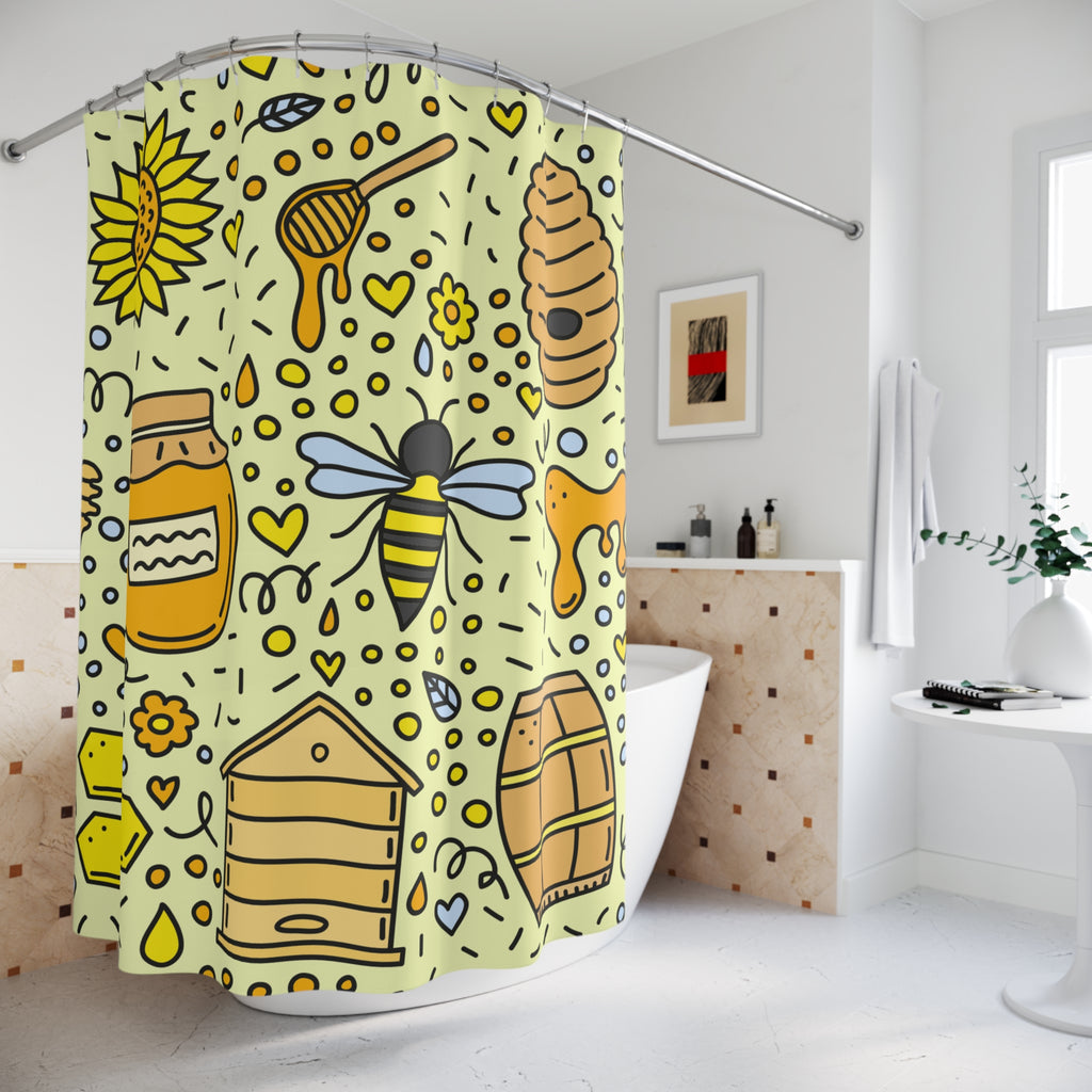 Sweet Honey Bee Doodle Shower Curtain Gift: Whimsical Charm for Nature Lovers