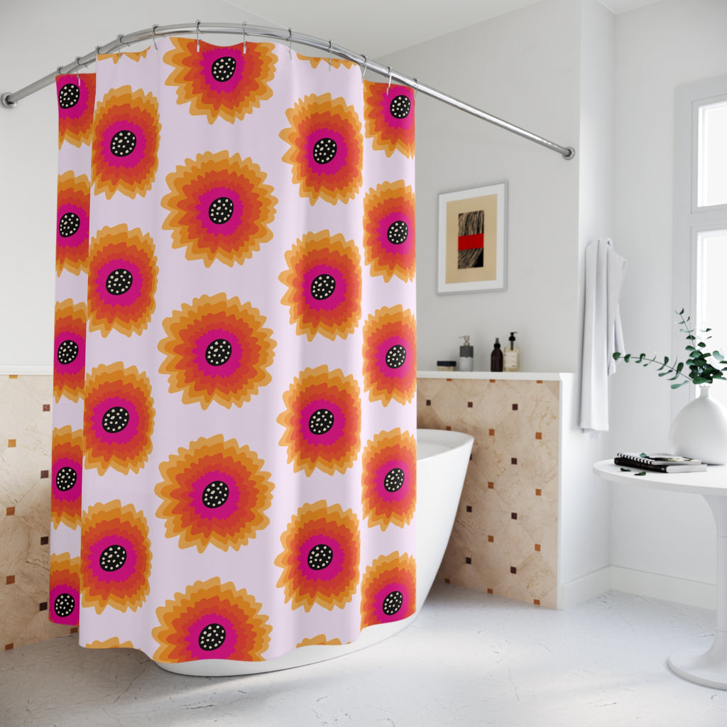 Lilac Layered Floral Shower Curtain Gift: Bright 60s Bloom for Happy Homes