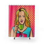 Pop Art Winking Woman with Teacup Shower Curtain Gift: Retro Glam for Chic Homes