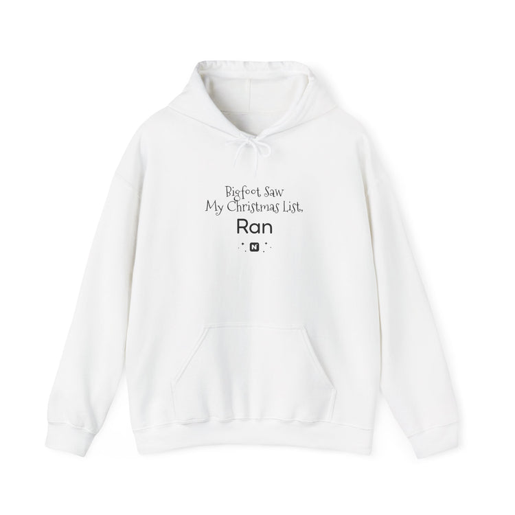 Bigfoot Christmas List™ Hooded sweatshirt in white – original NewGiftDay design