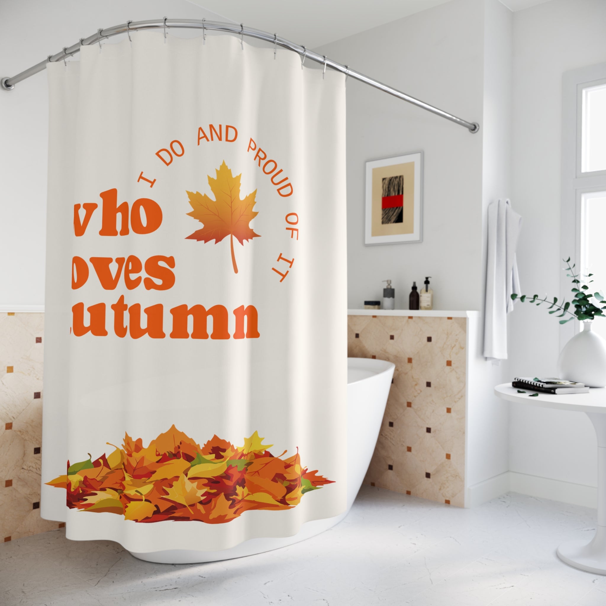 "Proud Autumn Lover" Leaf Pile Shower Curtain Gift: Expressive Fall for Cozy Homes