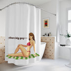 "Hey There, Big Guy" Pin-Up Shower Curtain Gift: Retro Humor for Bold Personalities