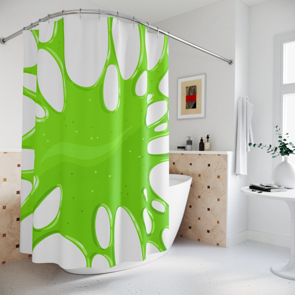 Vibrant Green Slime Splatter Shower Curtain Gift: Quirky Fun for Playful Homes