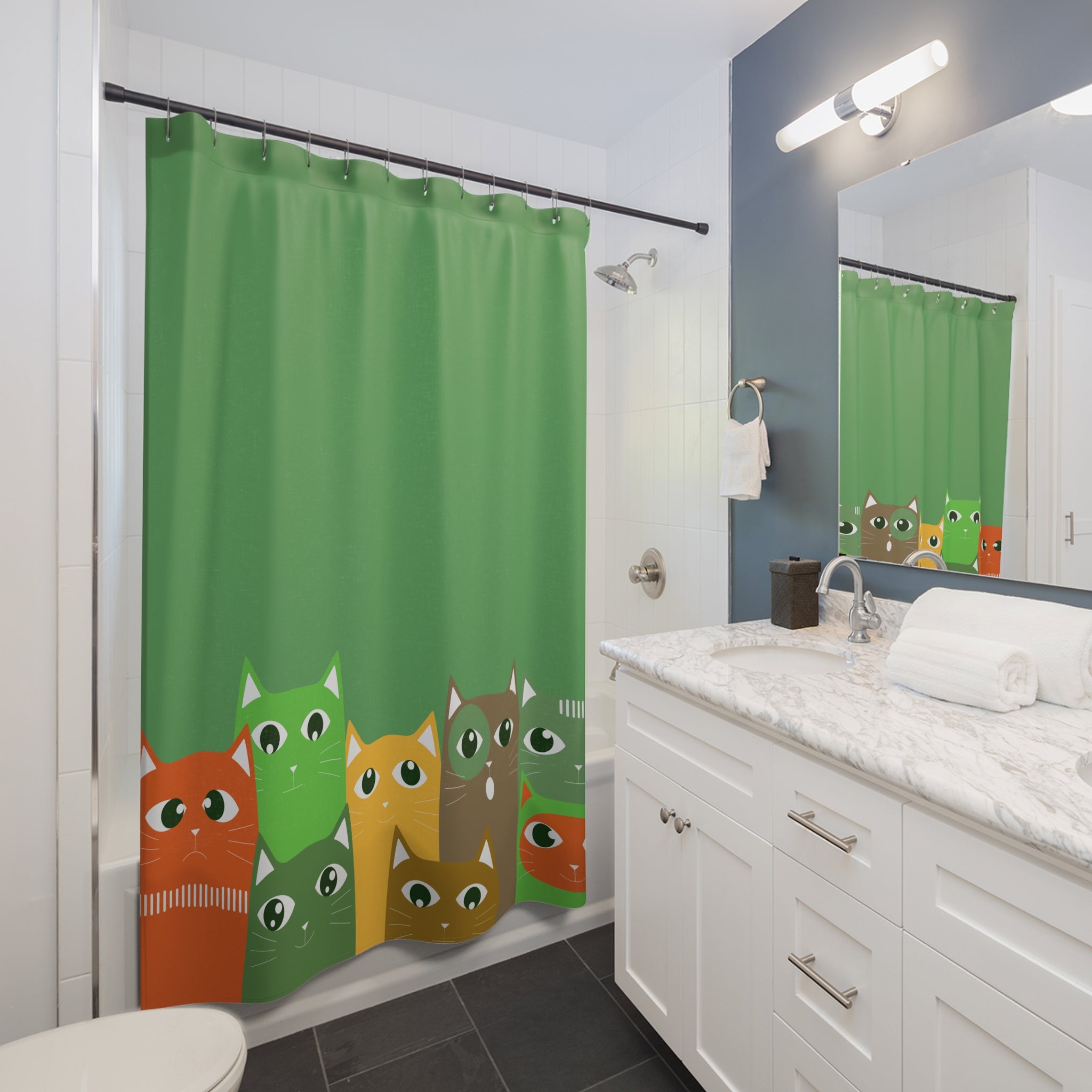 Quirky Cartoon Cat Peek Shower Curtain Gift: Playful Feline Art for Lively Homes