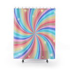 Pastel Rainbow Swirl & Stars Shower Curtain Gift: Psychedelic Dream for Energetic Homes