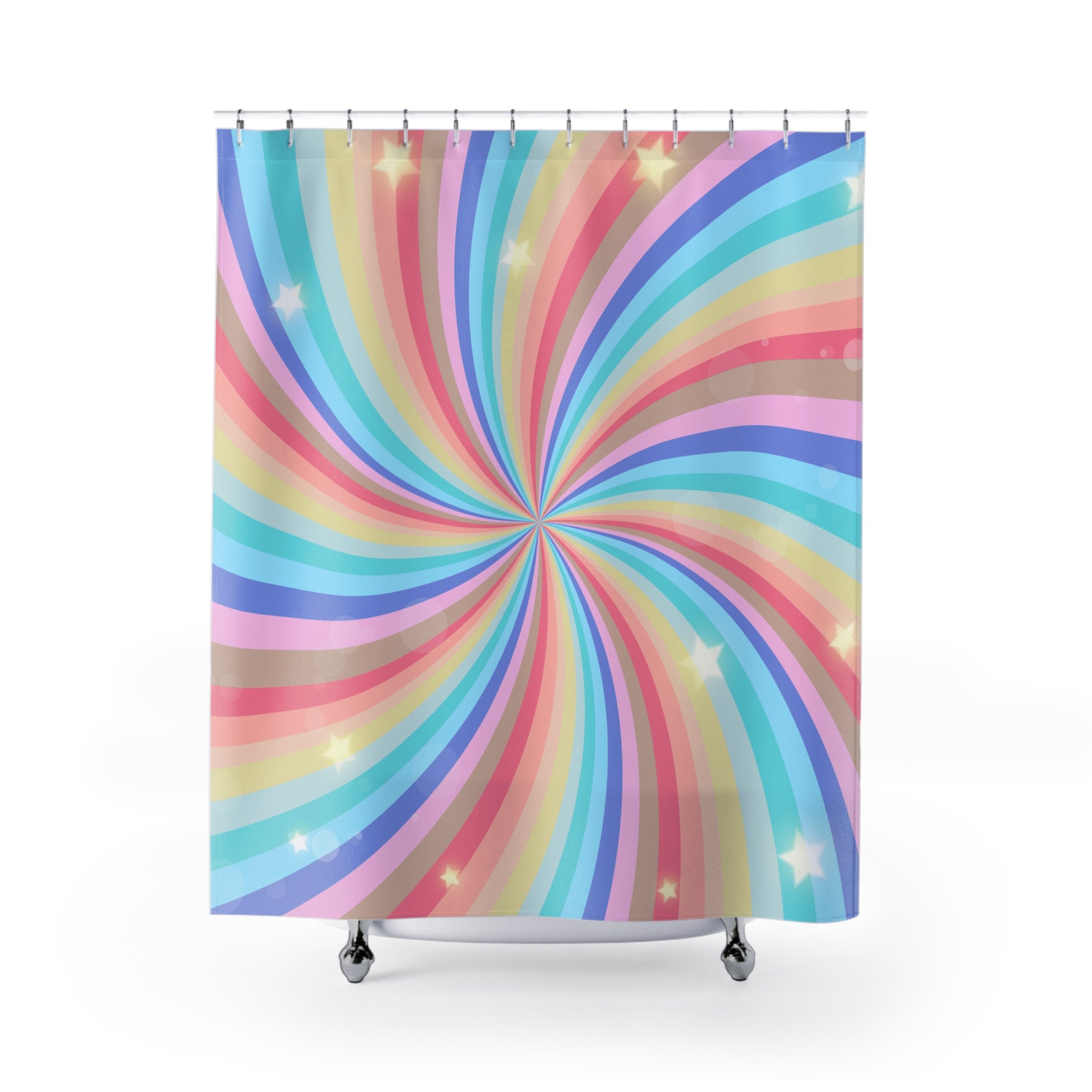 Pastel Rainbow Swirl & Stars Shower Curtain Gift: Psychedelic Dream for Energetic Homes