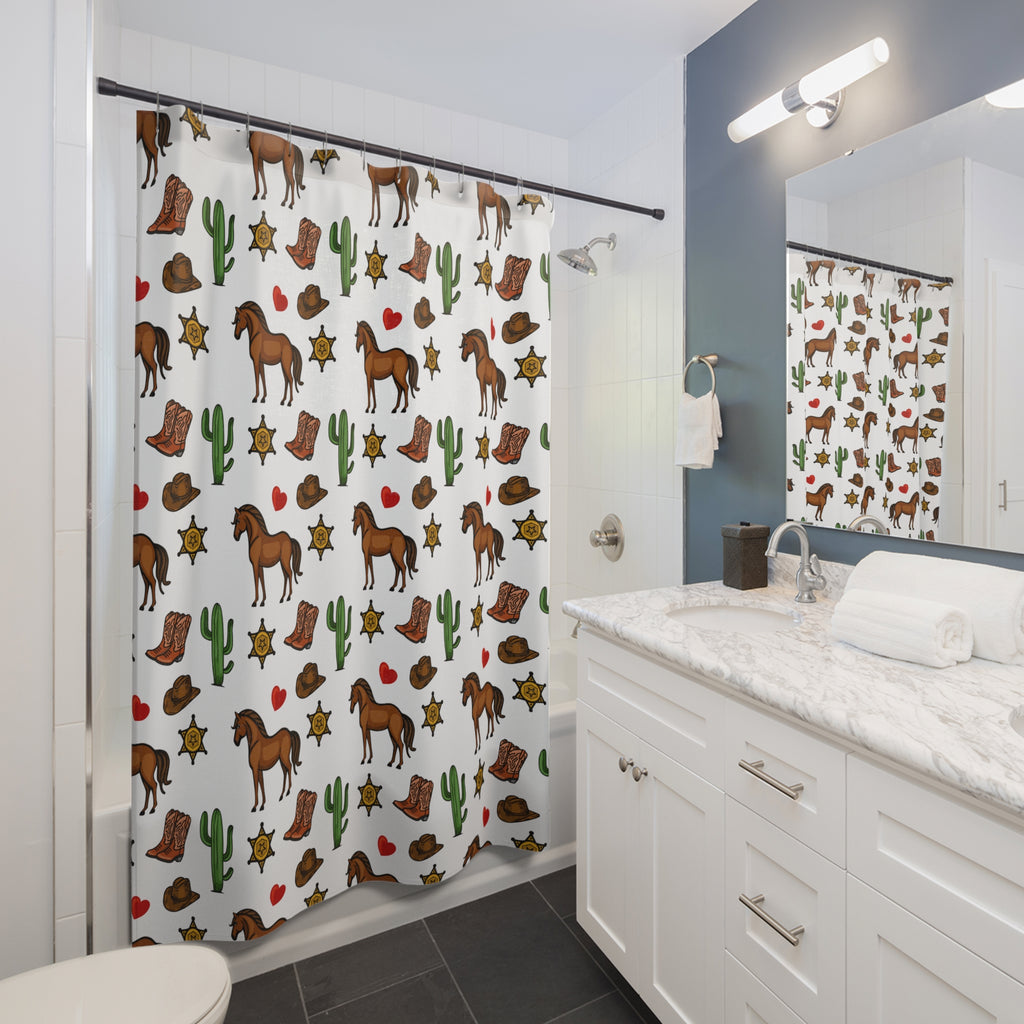 Whimsical Western Doodle Shower Curtain Gift: Sweet Frontier Fun for Playful Homes