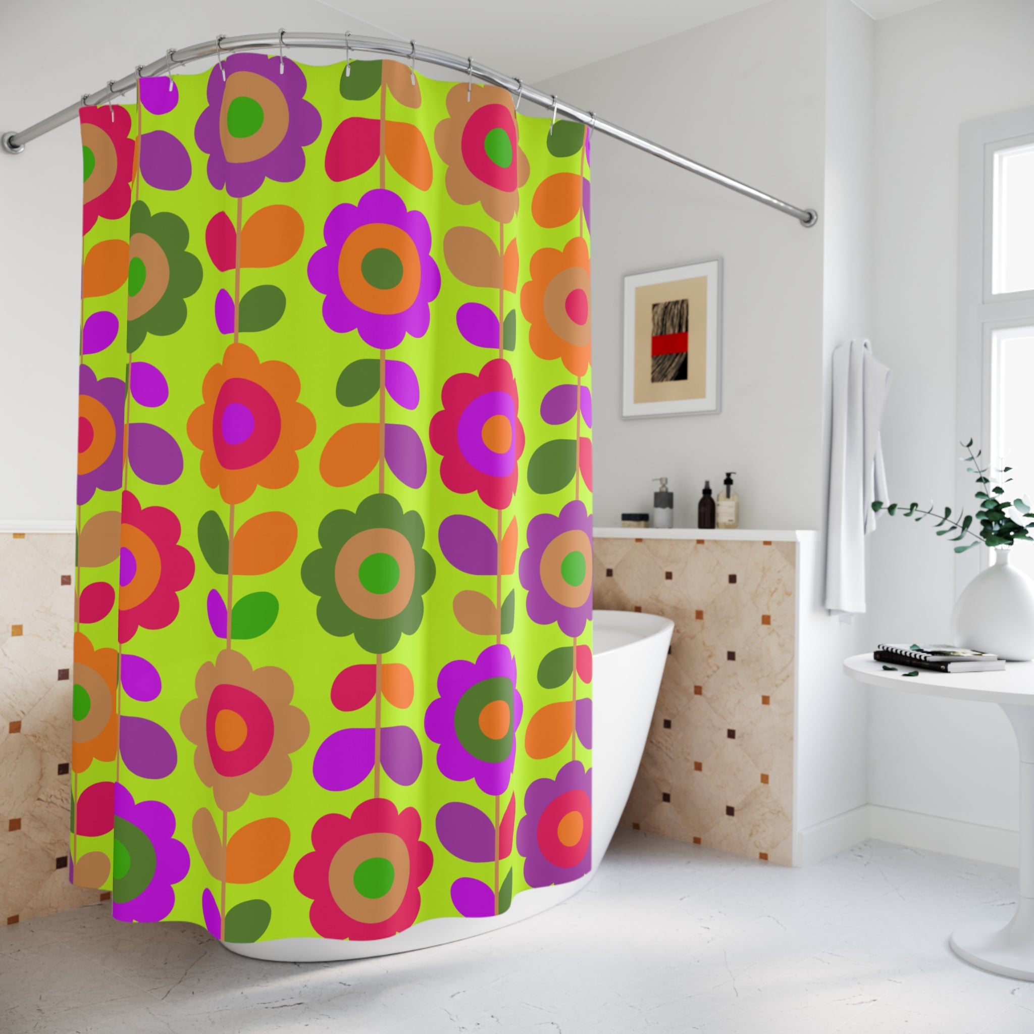 Neon Yellow Daisy Pattern Shower Curtain Gift: Pop Art Bloom for High-Energy Homes