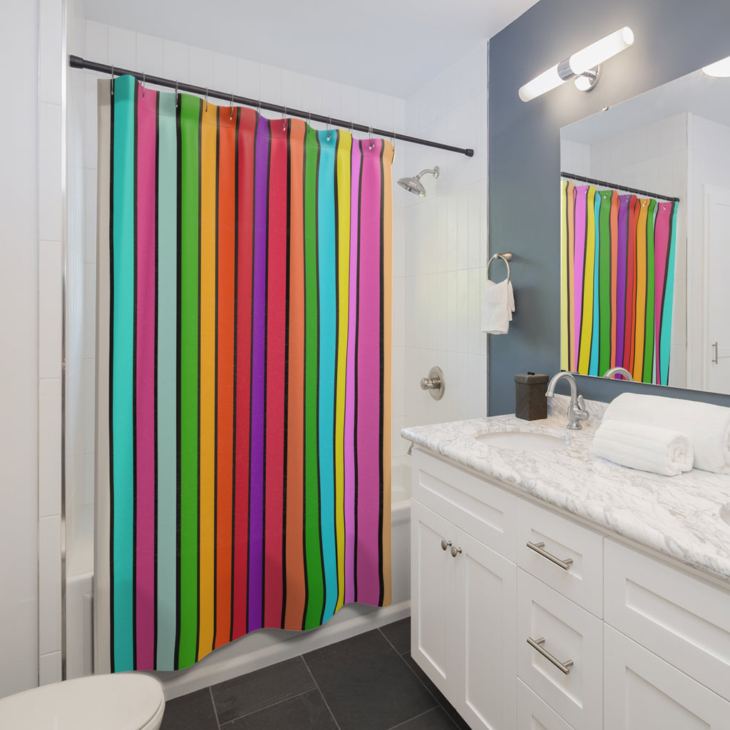 Bold Rainbow Stripe Shower Curtain Gift: Maximalist Pop Art for Vibrant Homes
