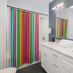 Bold Rainbow Stripe Shower Curtain Gift: Maximalist Pop Art for Vibrant Homes