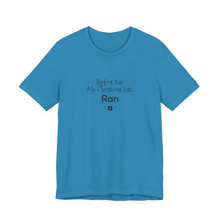 Bigfoot Christmas List T-shirt in aqua – original NewGiftDay design