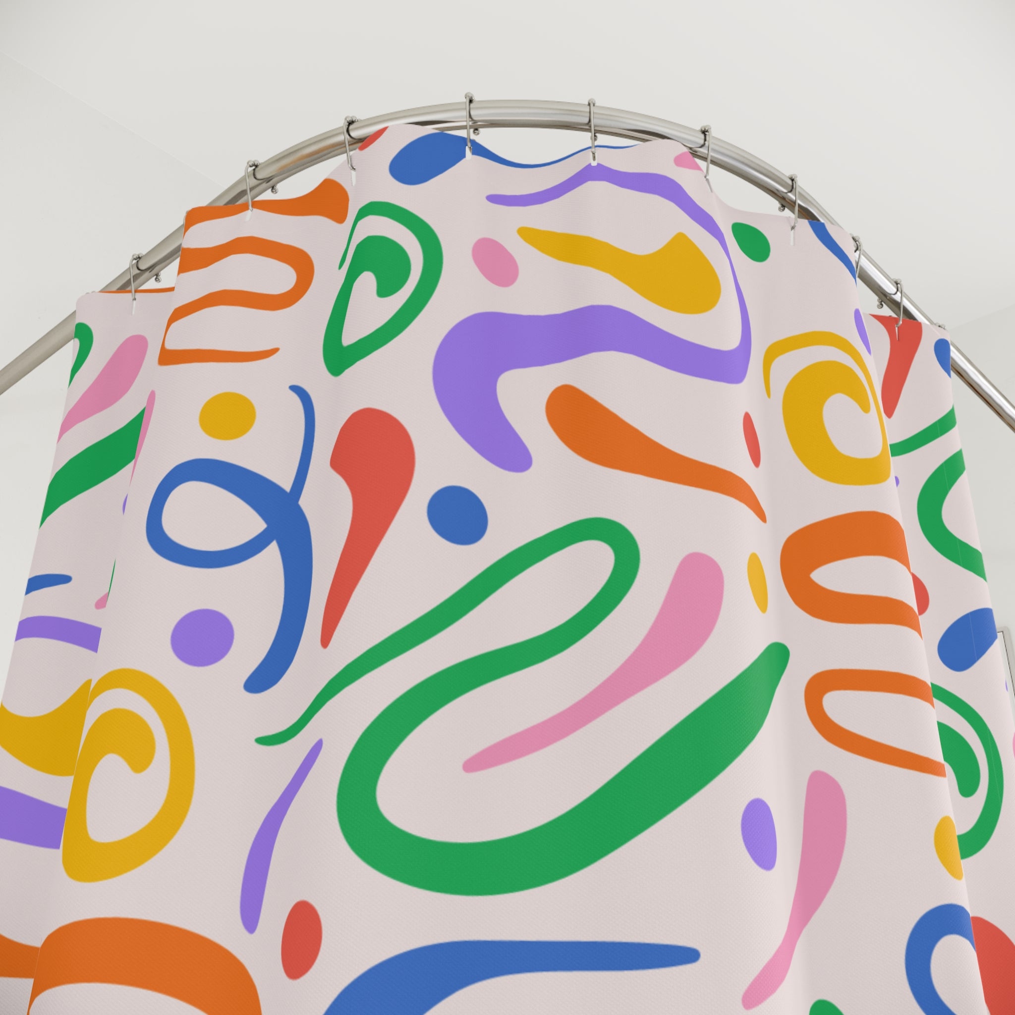 Playful Abstract Squiggles Pattern Shower Curtain Gift: Retro Fun for Cheerful Homes