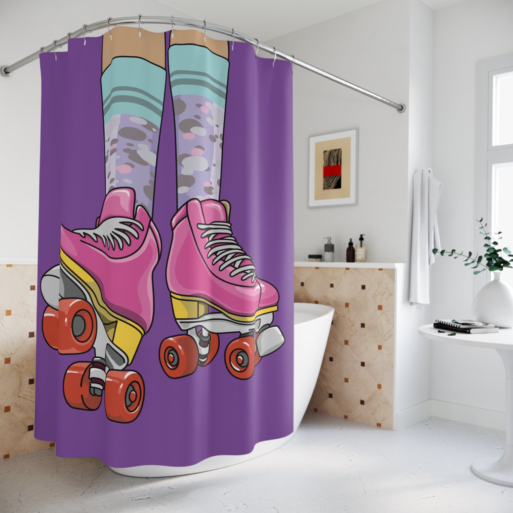 Pink & Purple Roller Skate Chic Shower Curtain Gift: Groovy Vibes for Nostalgic Bathrooms