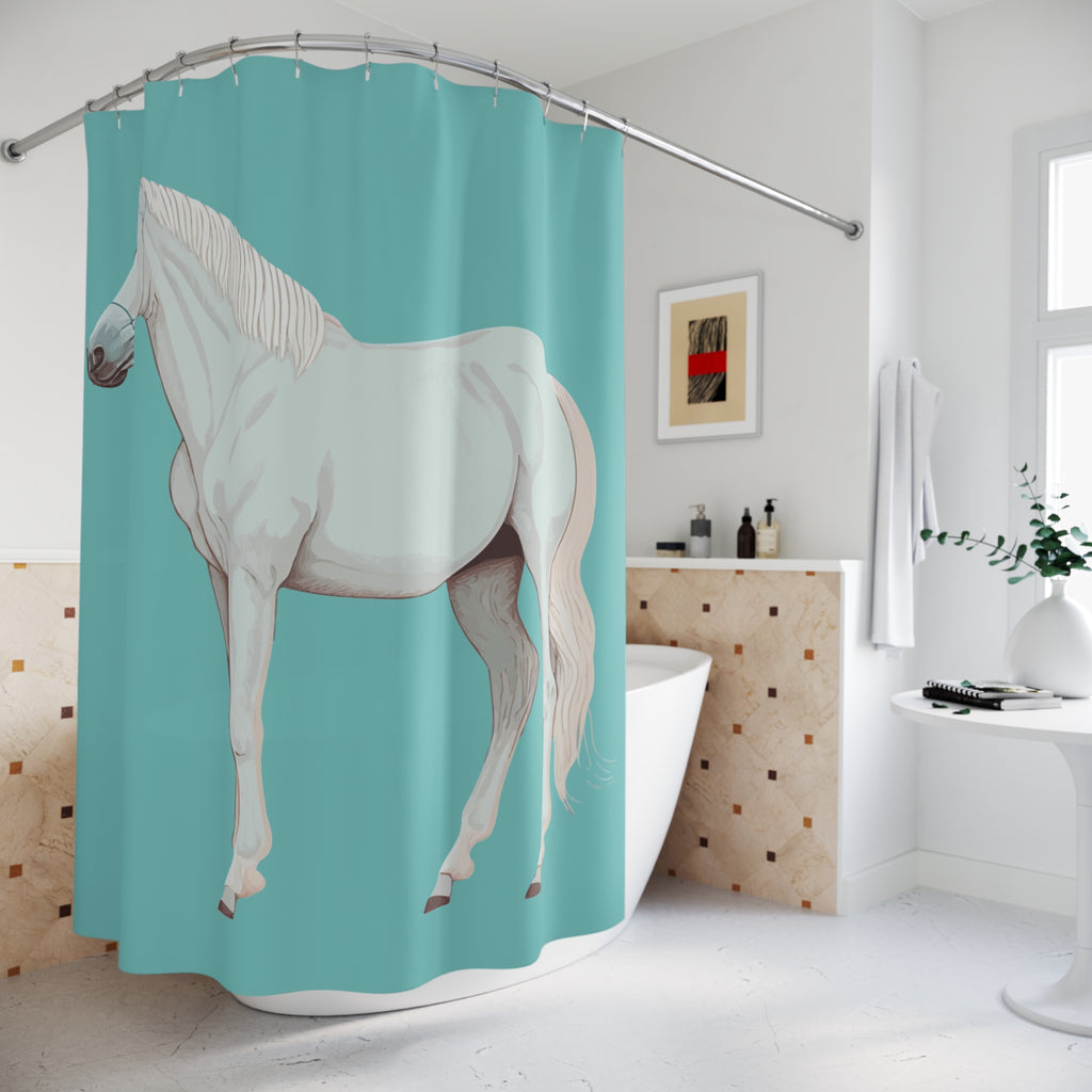 White Arabian Horse Art Shower Curtain Gift: Coastal Elegance for Refined Homes