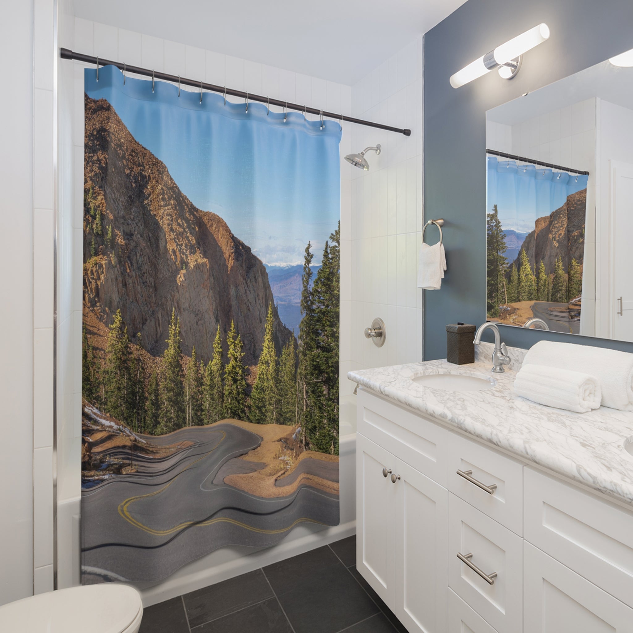 Pikes Peak Winding Road Photo Shower Curtain Gift: Mountain Ascent for Adventurous Homes
