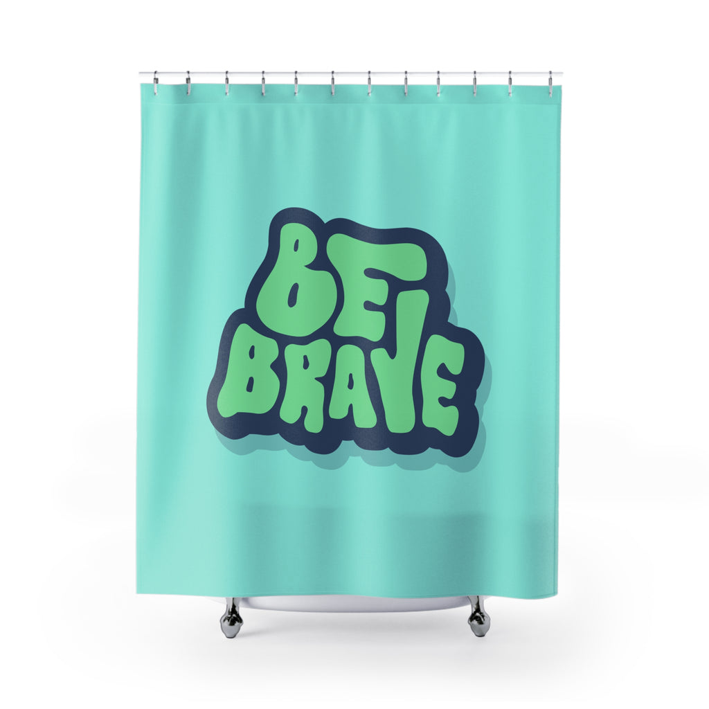 "Be Brave" Bubble Letter Slogan Shower Curtain Gift: Retro Motivation for Fun Spaces