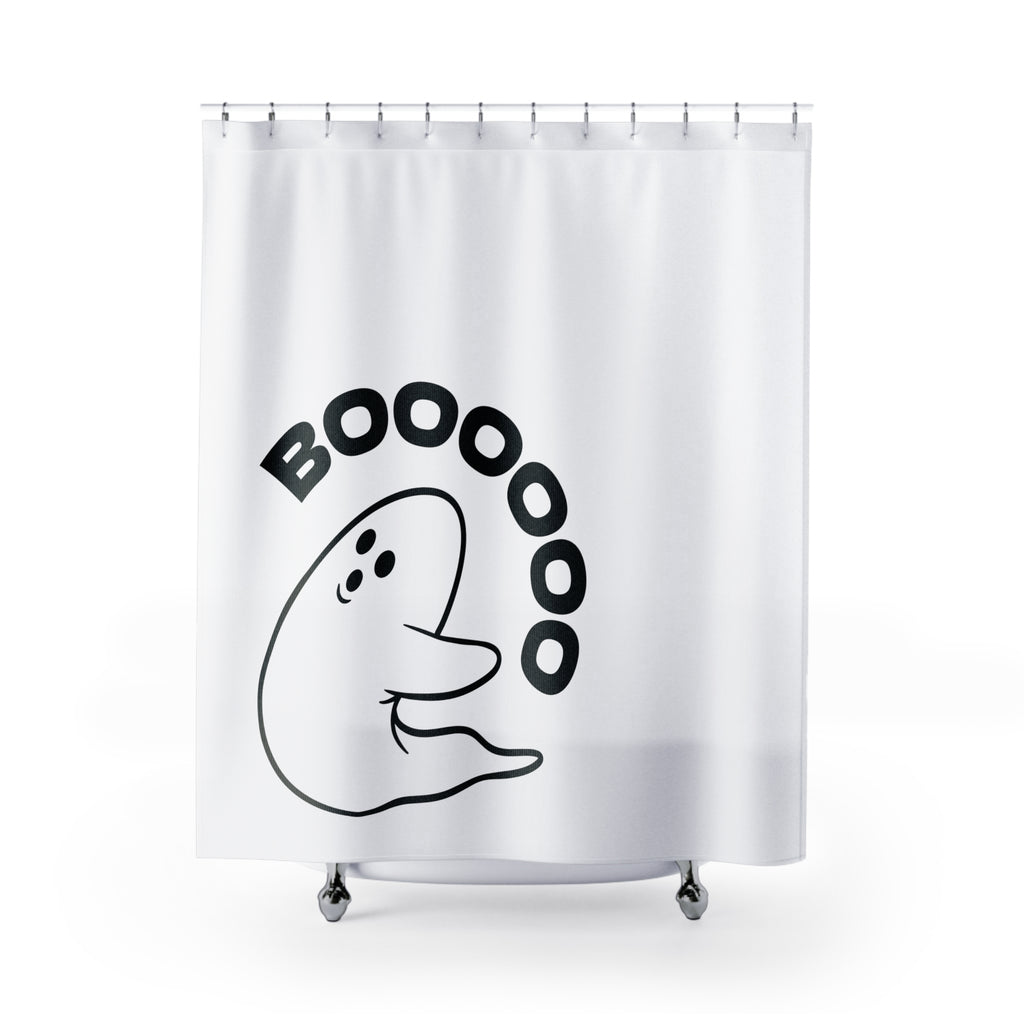 "BOOOOOO" Playful Ghost Shower Curtain Gift: Whimsical Fright for Fun Homes