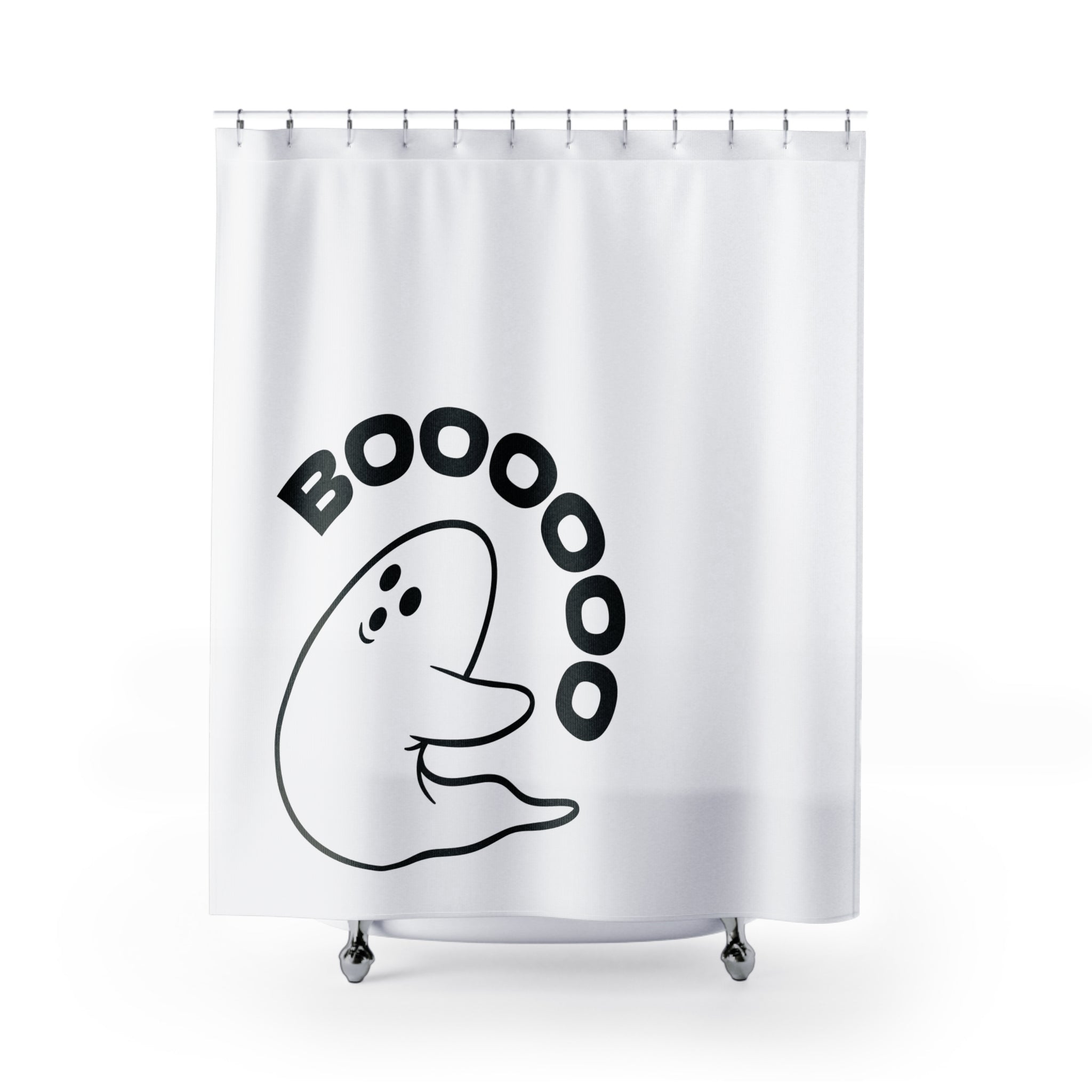 "BOOOOOO" Playful Ghost Shower Curtain Gift: Whimsical Fright for Fun Homes