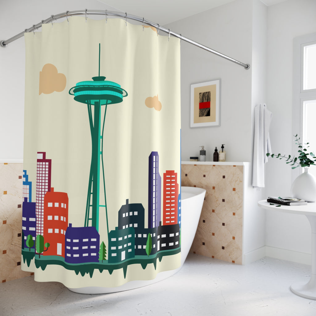 Retro Seattle Cityscape Shower Curtain Gift: Pop Art Energy for Urban Homes