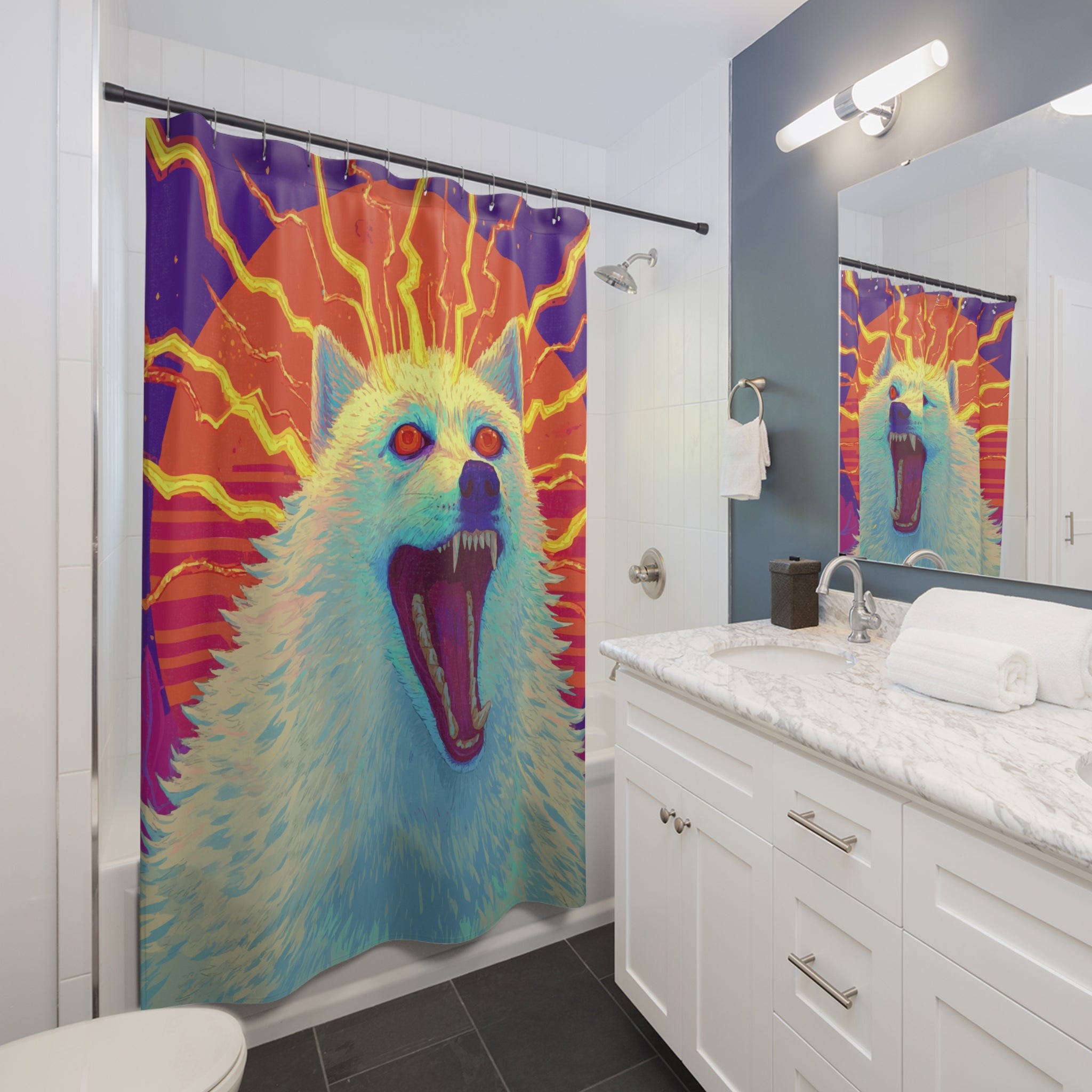 Electric Howling Wolf Shower Curtain Gift: Primal Power for Wild Hearts