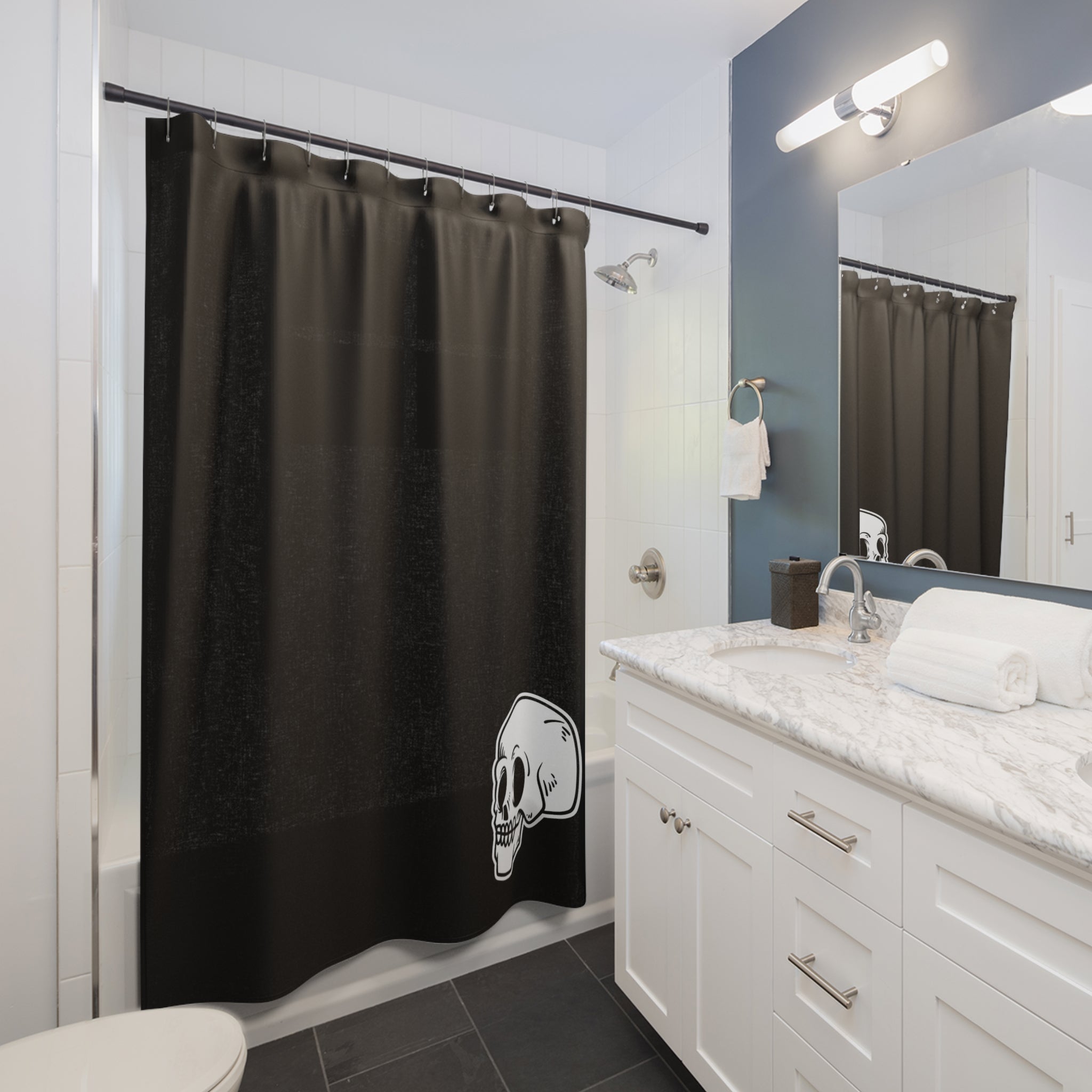 Minimalist Skull Accent Shower Curtain Gift: Edgy Simplicity for Modern Homes