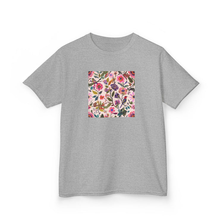 Blush Bird Garden DTG Printed for Tiny Garden Days kids tee in sport-grey – original NewGiftDay design