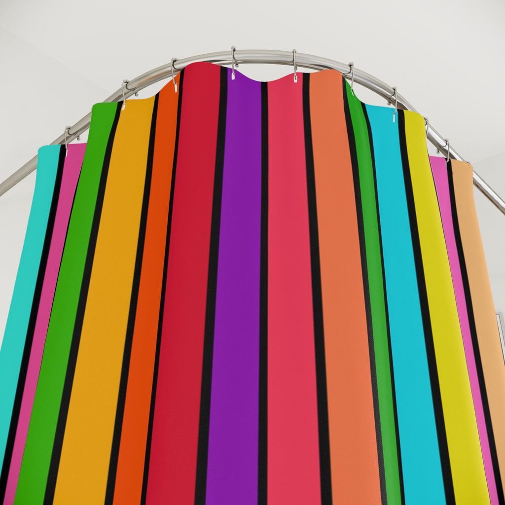 Bold Rainbow Stripe Shower Curtain Gift: Maximalist Pop Art for Vibrant Homes
