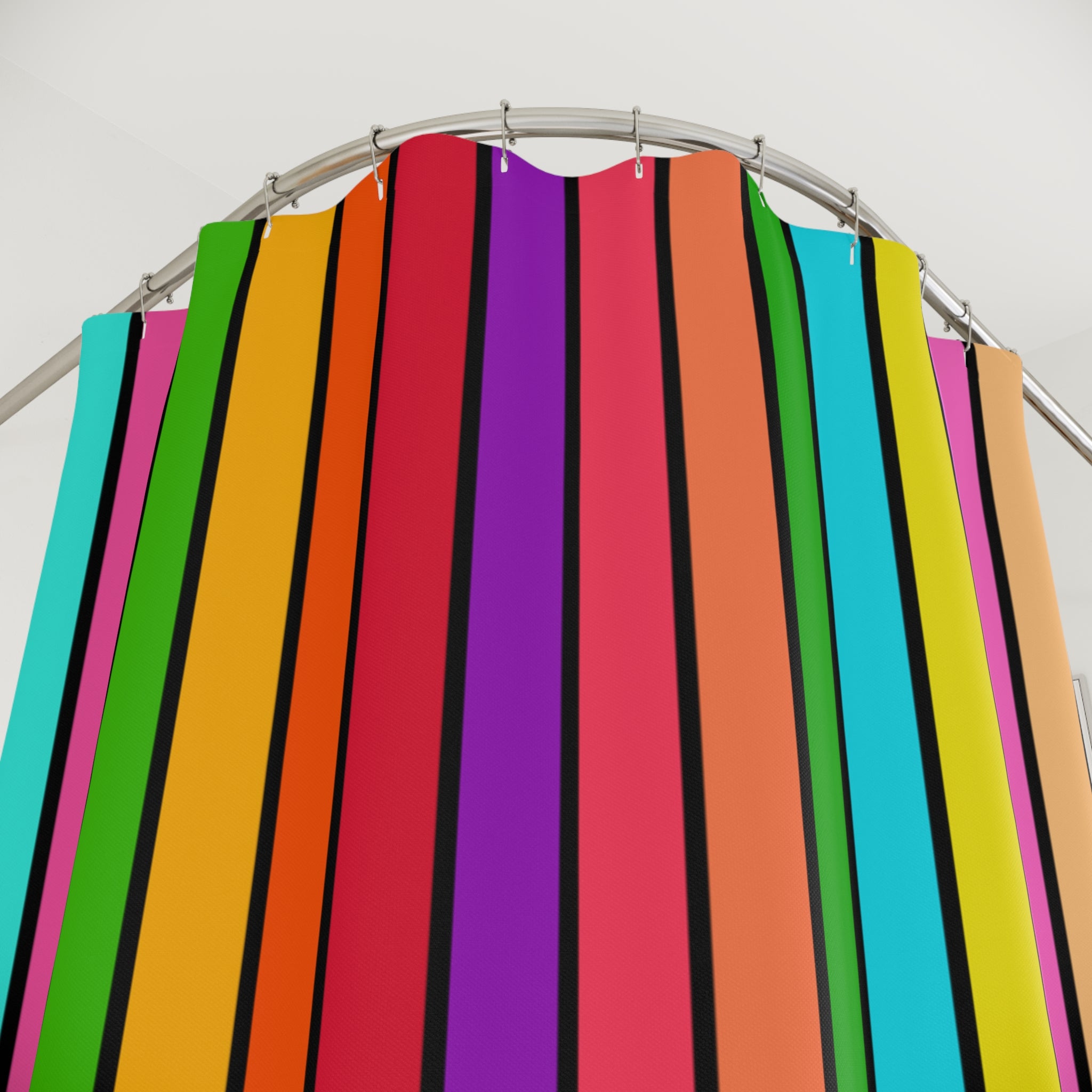 Bold Rainbow Stripe Shower Curtain Gift: Maximalist Pop Art for Vibrant Homes