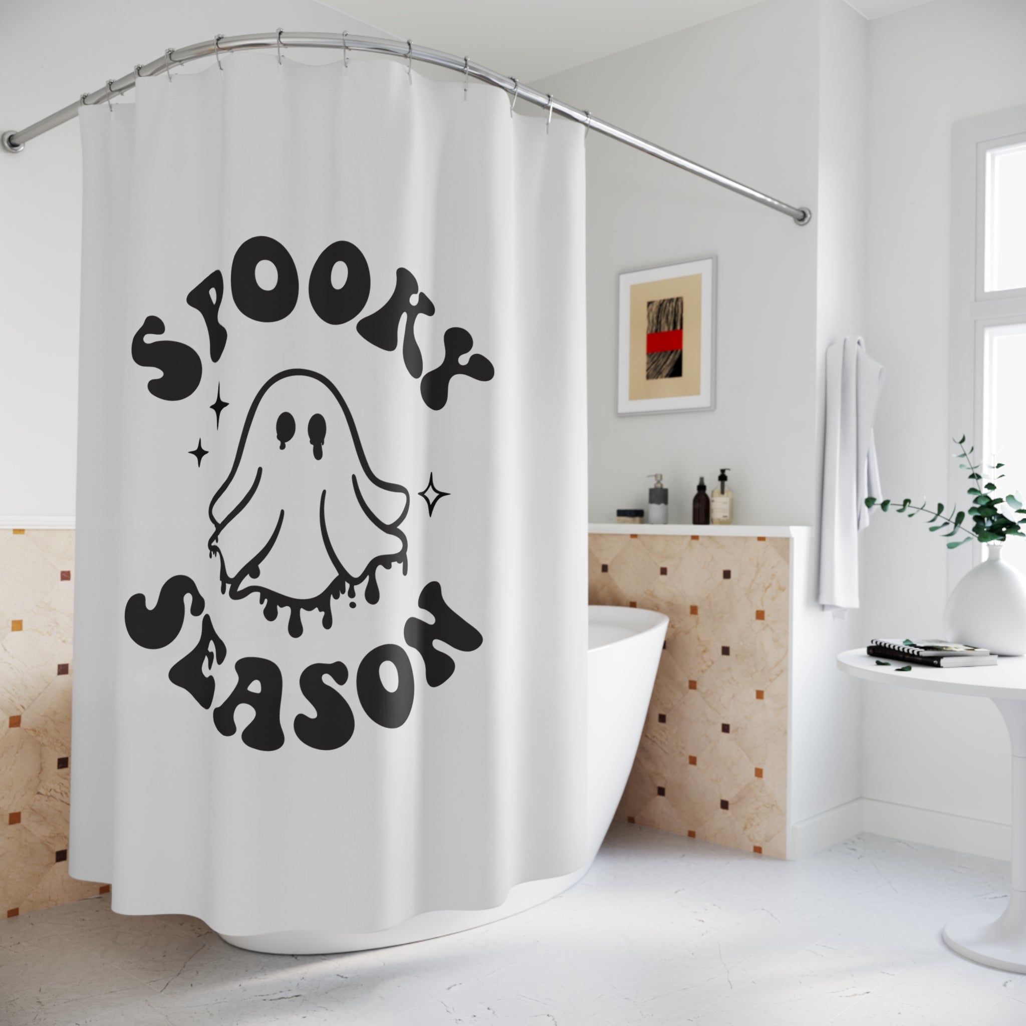 "Spooky Season" Retro Ghost Shower Curtain Gift: Festive Fun for Halloween Homes