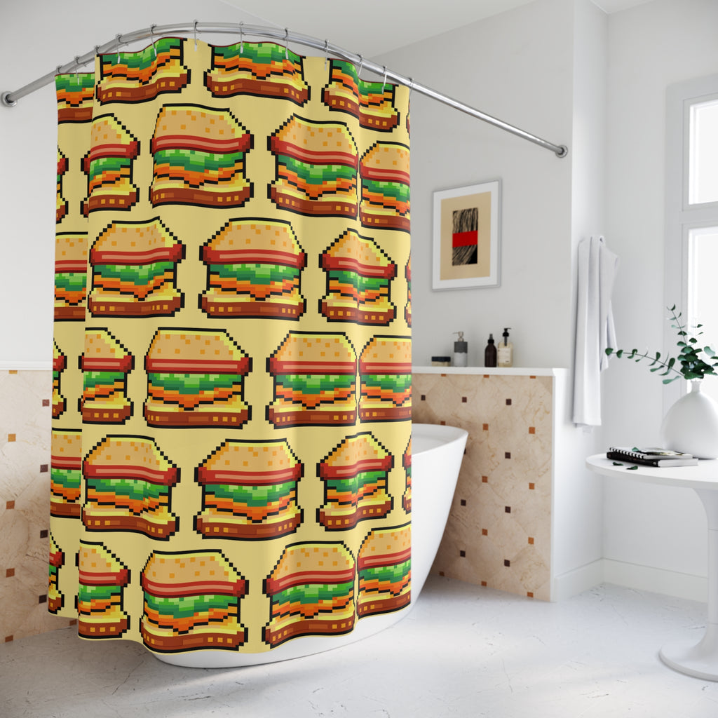 Pixel Hamburger Shower Curtain Gift: Retro Gaming Feast for Foodie Homes