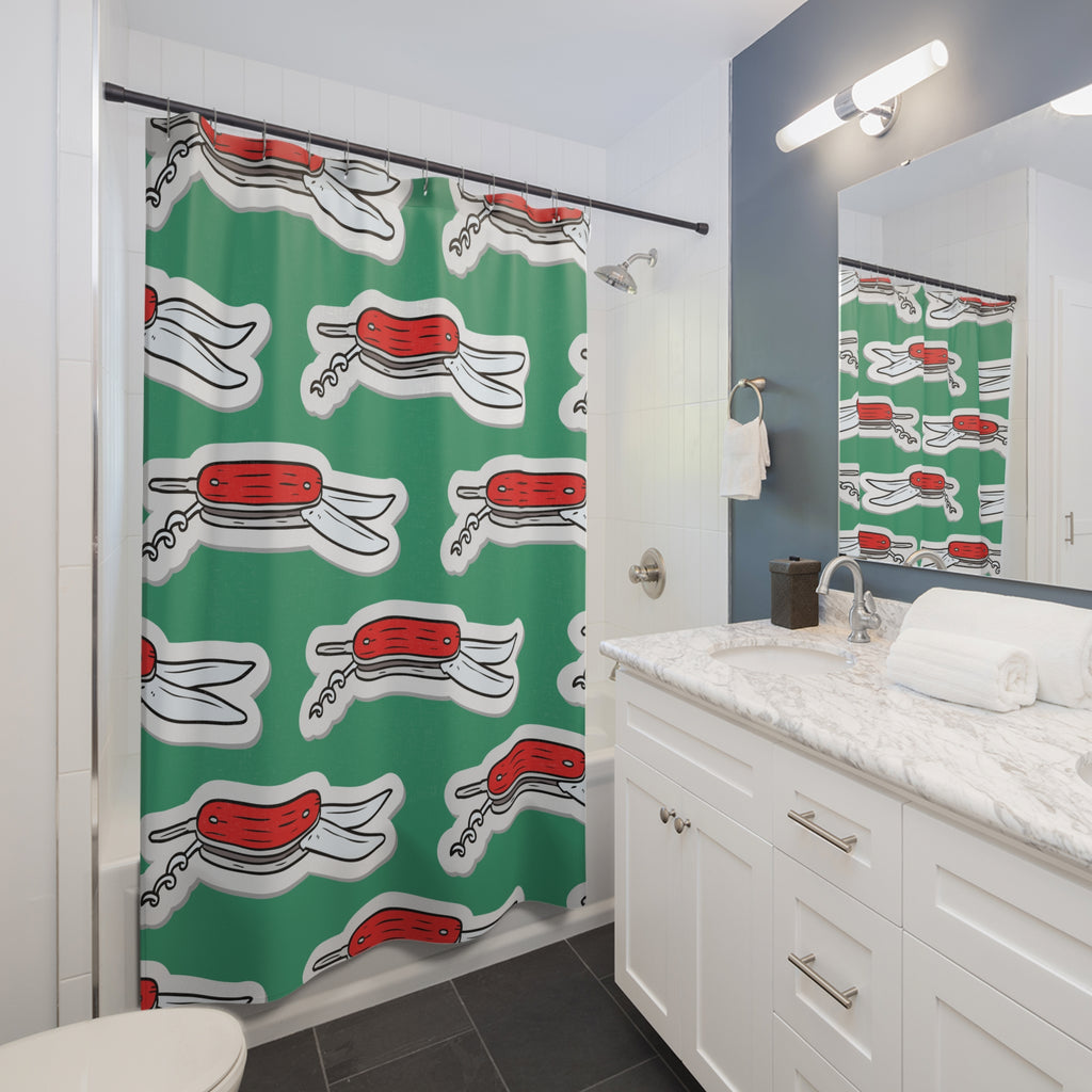 Swiss Army Knife Pattern Shower Curtain Gift: Playful Utility for Adventurous Homes