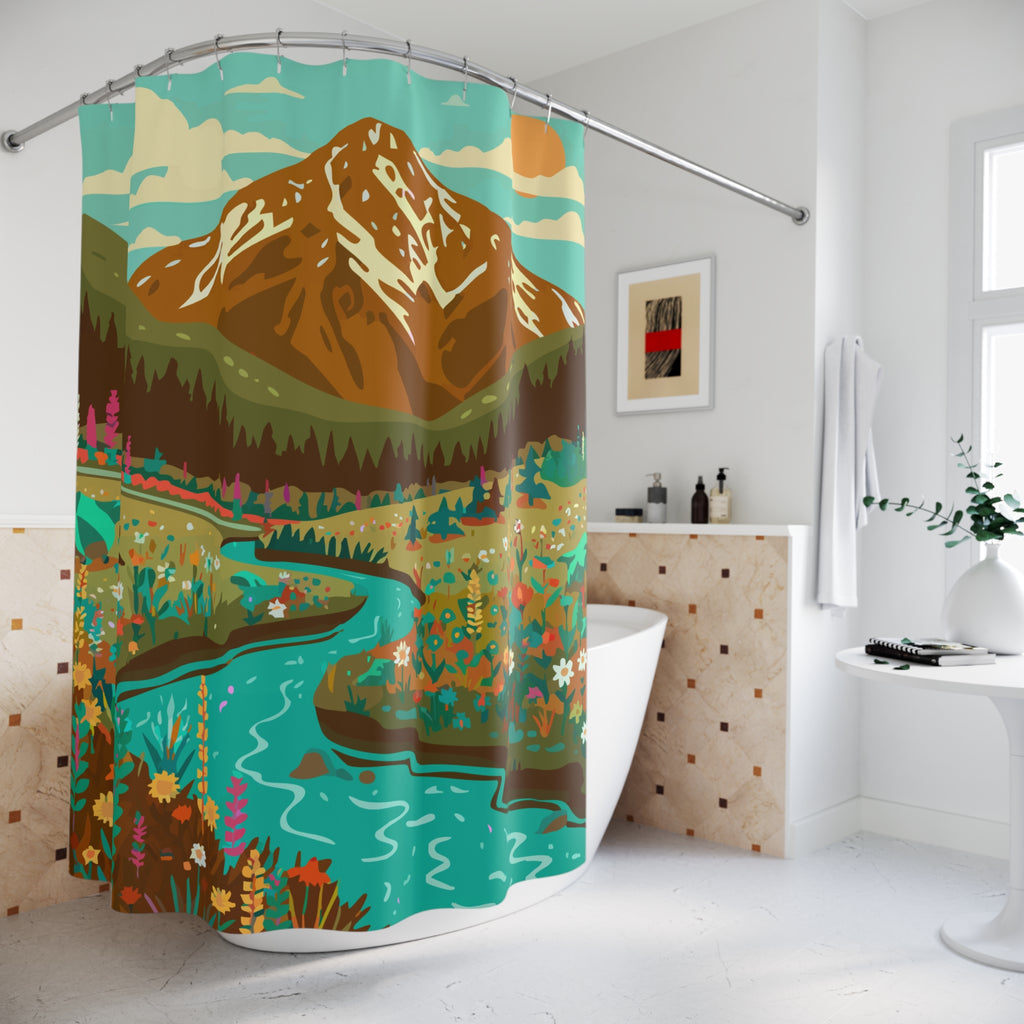 Vibrant Wildflower Mountain River Shower Curtain Gift: Serene Nature for Peaceful Homes
