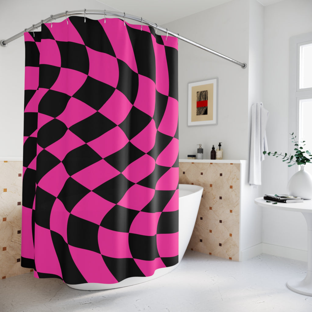 Psychedelic Hot Pink Checkerboard Shower Curtain Gift: Retro-Modern for Vibrant Homes