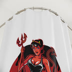 Pin-Up She-Devil & Flames Shower Curtain Gift: Edgy Retro Art for Bold Bathrooms