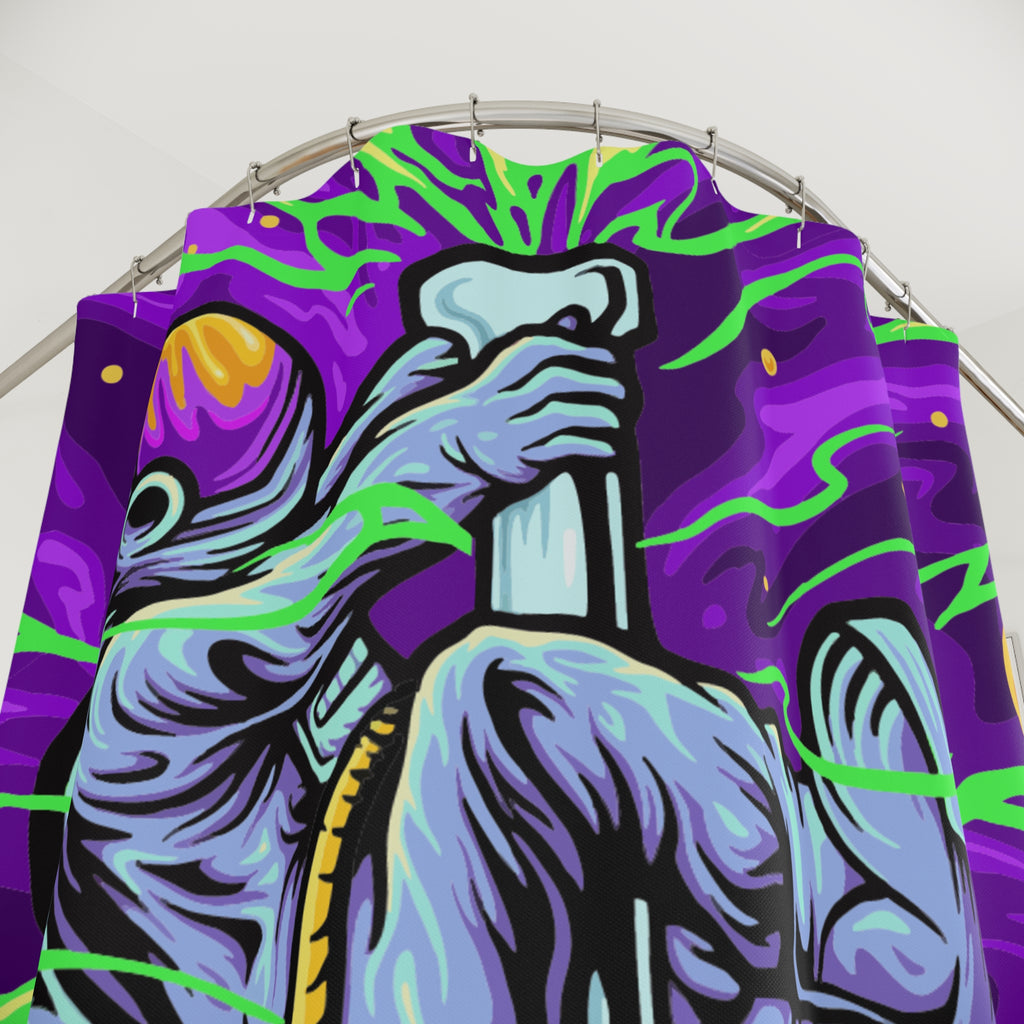 Psychedelic Astronaut & Beaker Shower Curtain Gift: Cosmic Lab Art for Trippy Homes