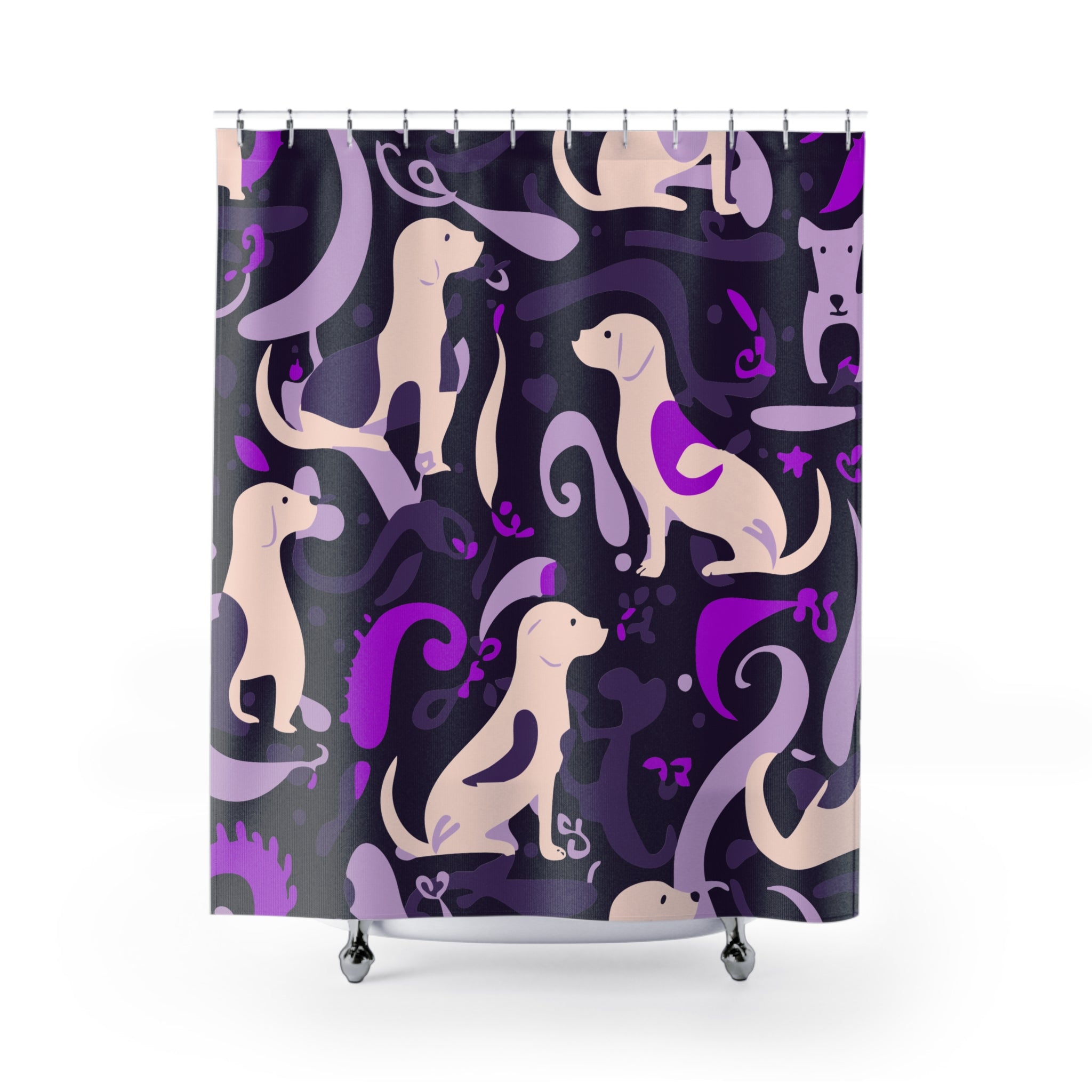 Abstract Playful Pup Purple Shower Curtain Gift: Vibrant Canine Art for Dog Lover Homes