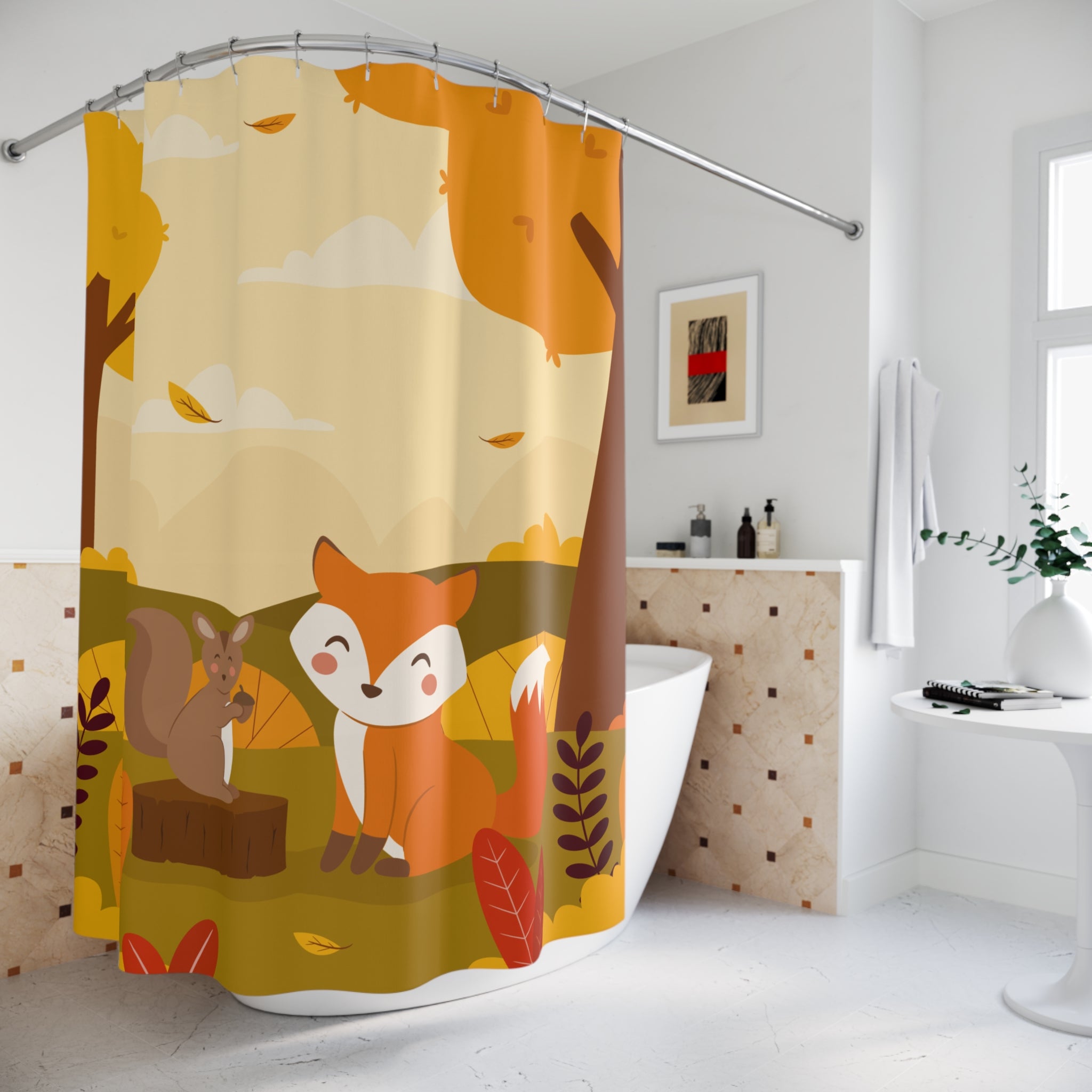 Whimsical Autumn Forest Friends Shower Curtain Gift: Charming Fall for Animal Lovers