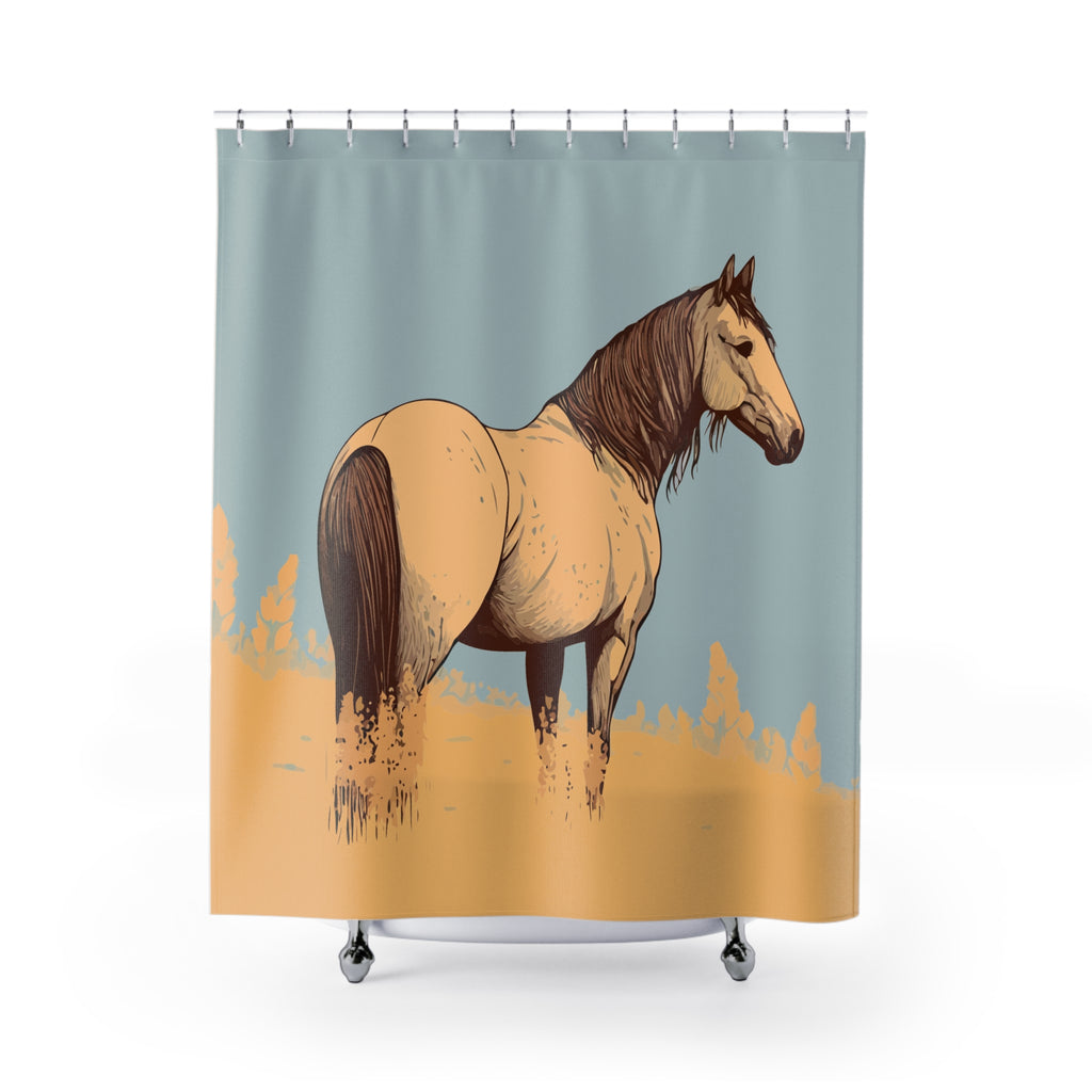 Retro Horse Illustration Shower Curtain Gift: Muted Majesty for Earthy Homes