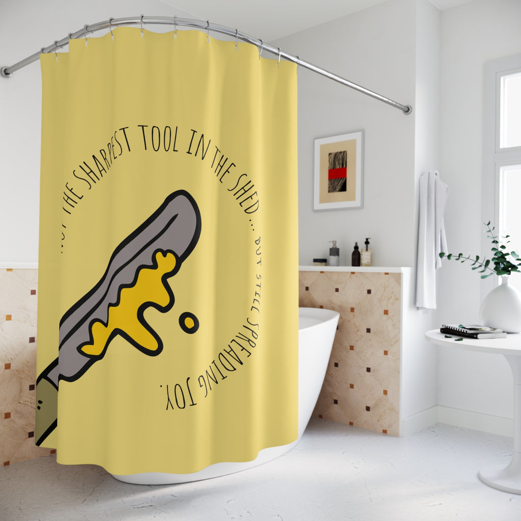 "Not the Sharpest Tool" Slogan Shower Curtain Gift: Witty Humor for Self-Aware Homes