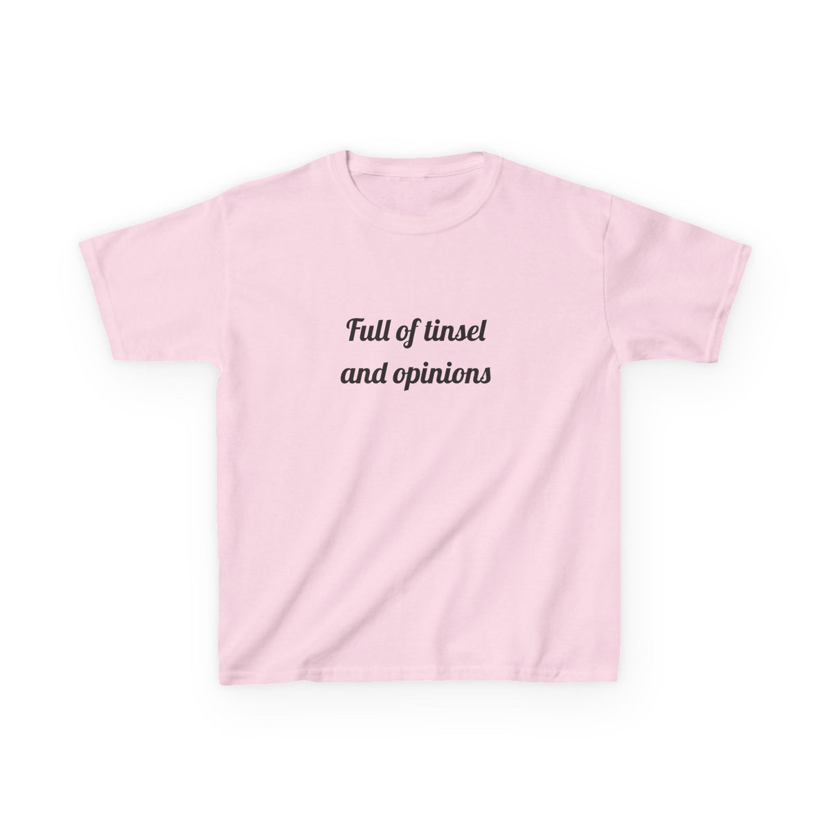 Full of tinsel and opinions DTG Printed for Holiday Giggles kids tee – original NewGiftDay design, view 4