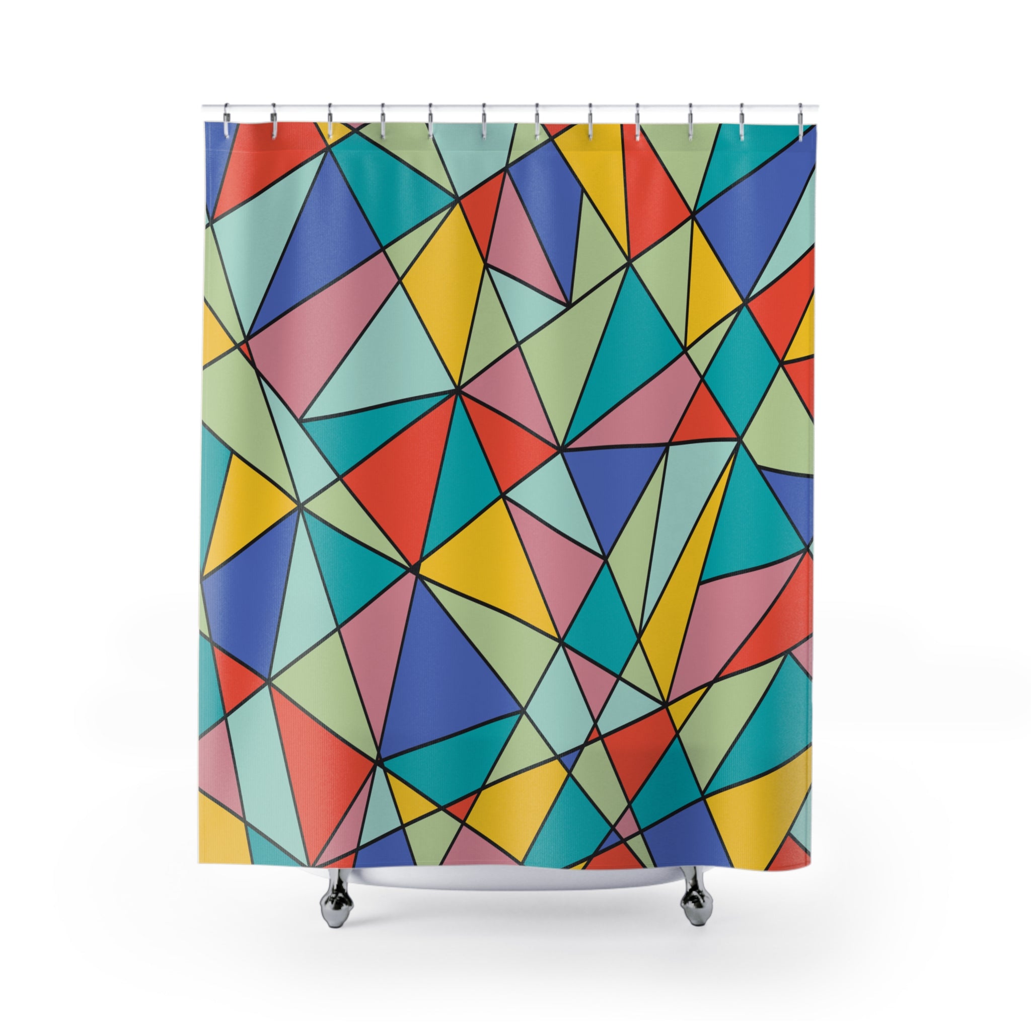 Geometric Multicolor Stained Glass Shower Curtain Gift: Modern Mosaic Art for Vibrant Homes