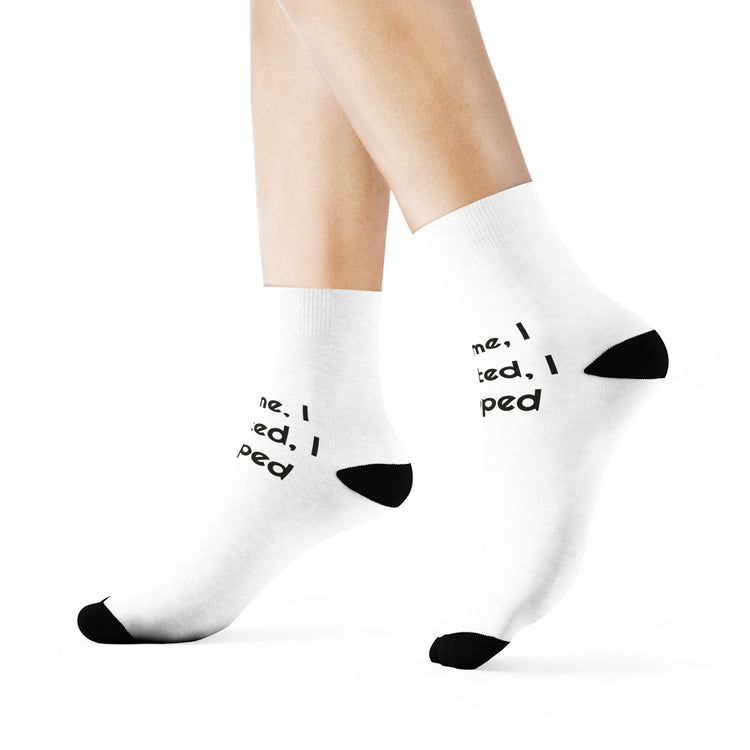 I Came, I Crafted I Napped Printed Crew for Cozy Hobby Steps socks – original NewGiftDay design, view 3