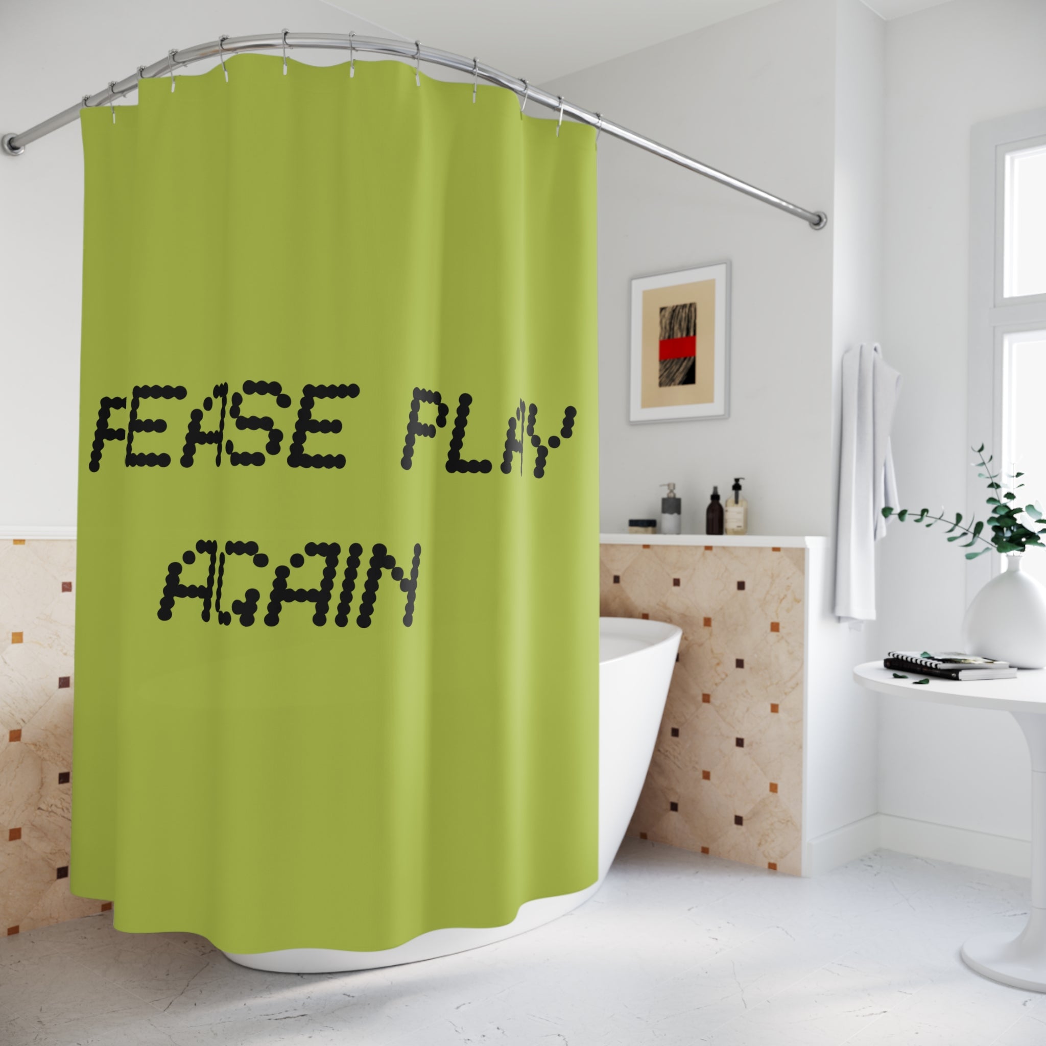 "Please Play Again" Slogan Shower Curtain Gift: Retro Gaming Fun for Nostalgic Homes